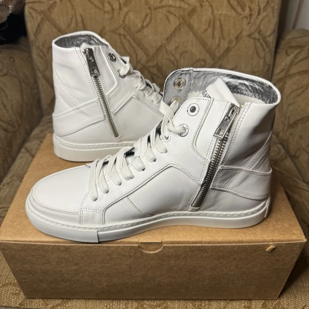 Size 39 -‎ Zadig & Voltaire High Flash Sneakers White Leather High Tops